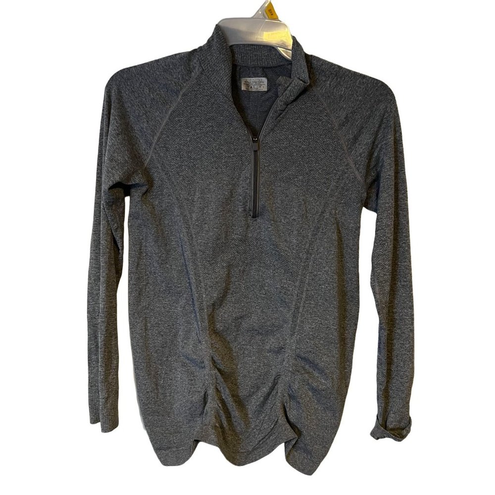 Athleta Fast Track 1/4 Zip Top Ruched Thumb Holes Collar Stretch Gray 964083